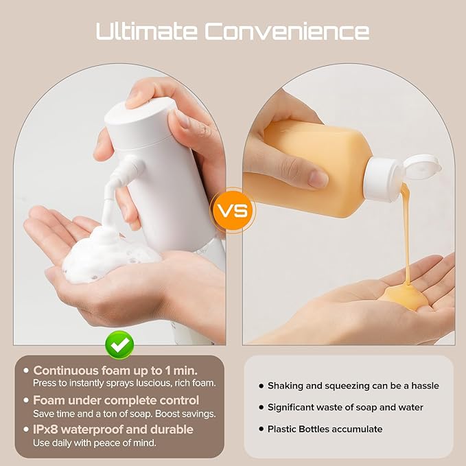 Airversa Electric Foaming Shampoo Dispenser Foam Sprayer 1100mAh IPX8 Shampoo Foamer for Woman Men Baby Kid Dog Cat ES1-White