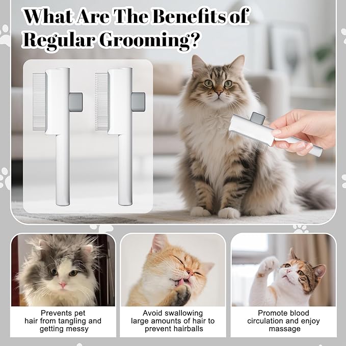 5-in-1 Pet Grooming Kit for Cats and Dogs – Flea Comb, Double-Layer Dense Tooth Comb, Knot Remover & Wave Massage Brush with Stainless Steel Teeth, Non-Slip Handle, Safe for Shedding Removal & Massage