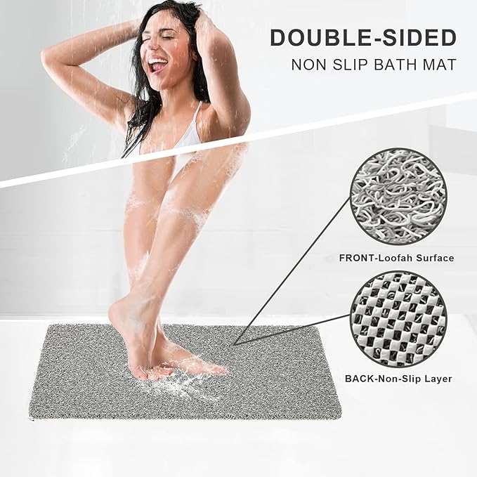 Nonslip Bathtub Mat, Anti Slip Bath Mat 0.6" Extra Thick, Quick Dry Bath Tub Anti Slip Shower Mat, Loofah Non-Slip Bath Mat for Tub Bathroom Pool Kitchen Entryway Home Hotel(Grey 16x24)