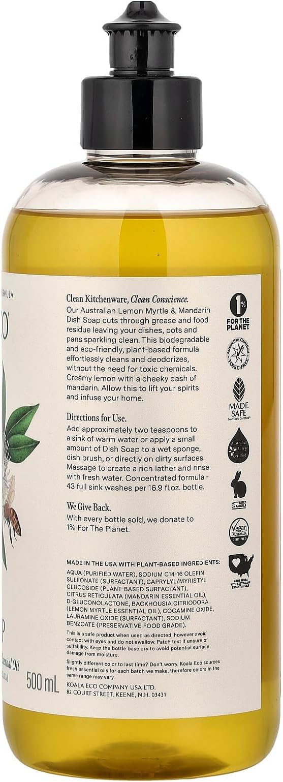 Koala Eco Dish Soap - with Australian Lemon Myrtle & Mandarin Essential Oil - 16oz