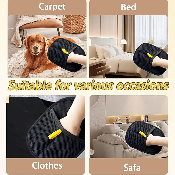 2 Pcs Pet Hair Remover Glove for Dogs Cats Electrostatic Reusable Pet Grooming Mitt with Mesh Back, Lint & Fur Remover Glove for Furniture Bedding Carpet & Clothing, Easy to Clean