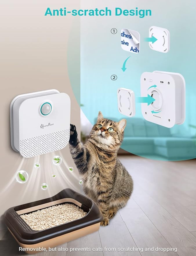 DownyPaws Cat Litter Deodorizer, Rechargeable 4000mAh Odor Eliminator Cat Litter Box, Dust-Free, 14-Day Battery Life, No Consumables