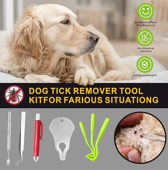 Tick Remover Tool Kit, Stainless Steel Tick Tweezers + Remover Tick Key, 4 Pack Quick & Safe Tick Twister Removal Tools for Dogs Cats Humans