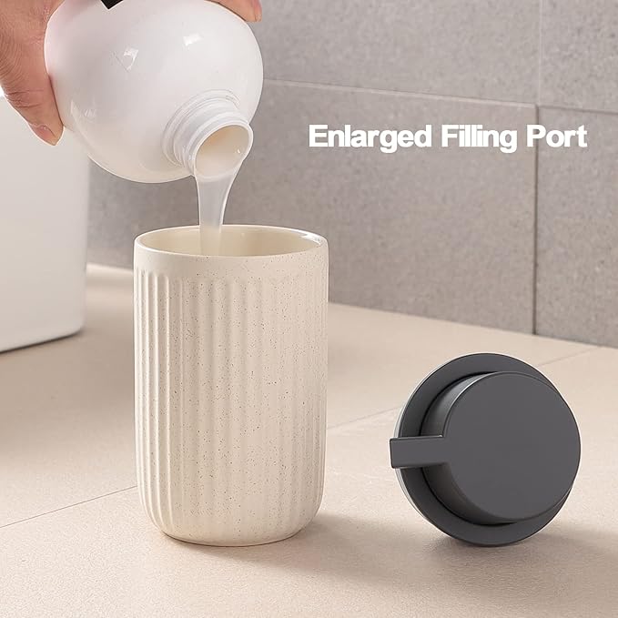 Beige Ceramic Soap Dispenser Set - Modern Refillable Hand Soap Dispenser With Pump for Bathroom, Kitchen, Farmhouse Decor - 2 Pack