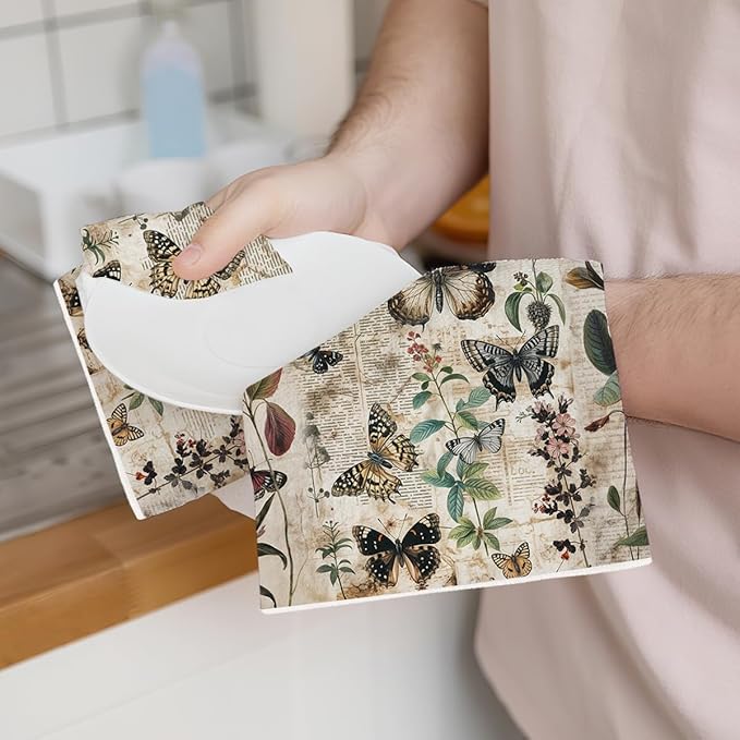 2 Pcs Vintage Butterfly Kitchen Towels, Rustic Botanical Decorative Absorbent Microfiber Dish Cloth Tea Towel, Artistic Waffle Soft Hand Towels for Farmhouse Home Bathroom, Butterfly Gifts 2