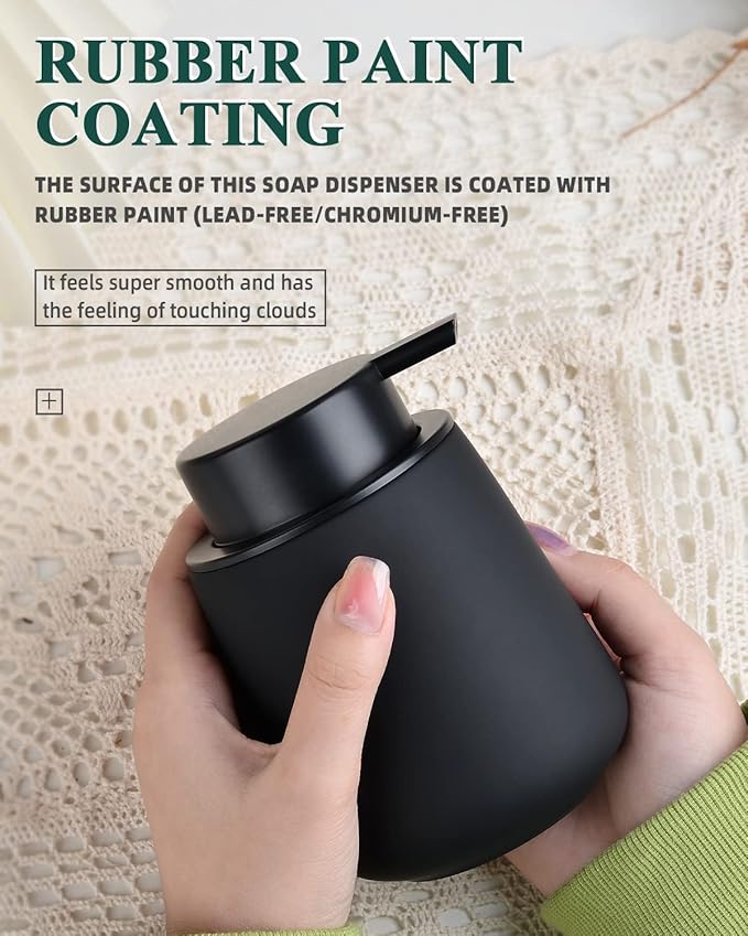 BosilunLife Black Soap Dispenser - Ceramic Dish Soap Dispenser for Bathroom 12ounce Refillable Liquid Hand Dispenser for Essential Oil, Lotion Dispenser with Pump (Rubber Paint)