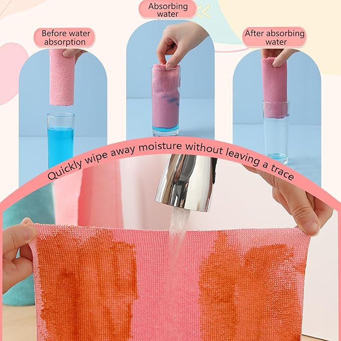 JINGYAN 50-Pack Microfiber Cleaning Cloth Roll, Pink Reusable Washable Tear Away Towels for Home, Car, Kitchen, Glass, Pets & Garage - 25x25cm