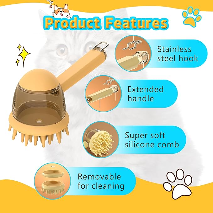 Dog Bath Brush, Dog Scrubber for Bath,Dog Grooming Massage Brush for Long Short Haired Dogs Cats Shower Massage Brush (Yellow)