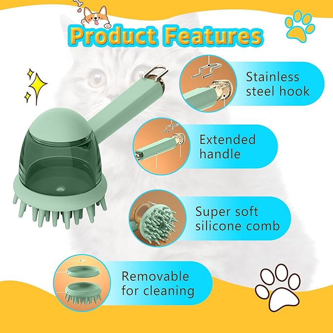 2025 New Pet Bath Brush, Dog Bath Brush, Dog Grooming Massage Brush with Built-in Shampoo Dispenser for Long and Short Hair (Green)