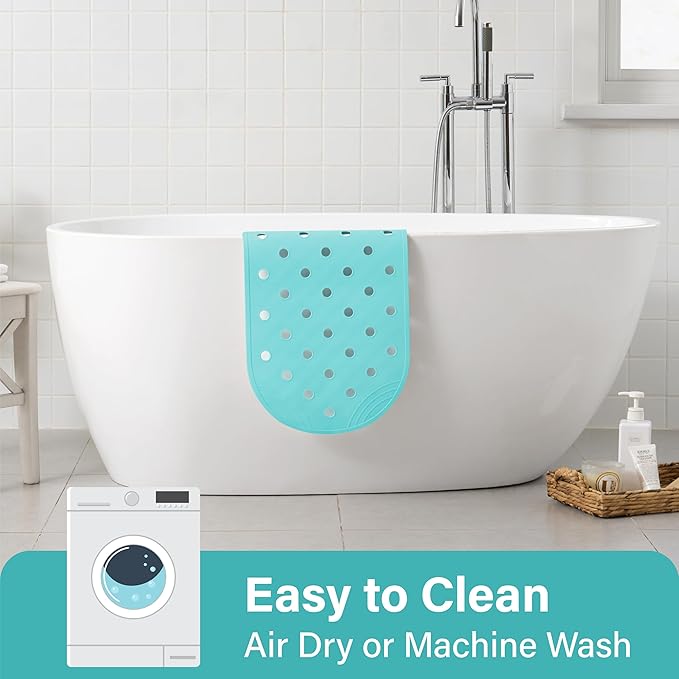Rubber Bathtub Mat Shower Mat Non-Slip, 31x14 Inch, Bath Tub Floor Mat with Suction Cups and Drainage Holes, Turquoise
