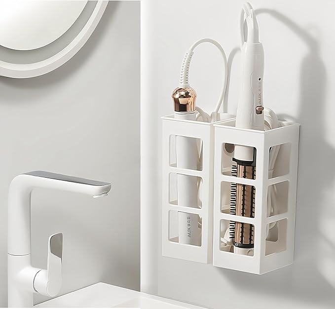 2 Set Hair Tool Organizer Wall Mount, Hanging Bathroom Hair Tool Organizer for Curling Iron, Flat Iron, Straightener and Hair Dryer Bathroom Storage and Organizer