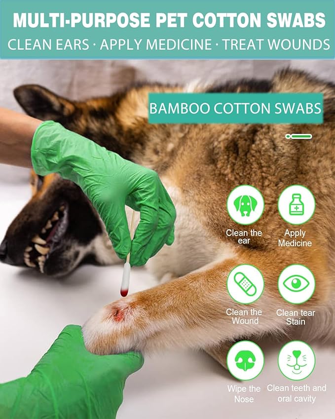 Dog Ear Swabs, 200 Count – 4.72 Inch Cotton Tips for Dogs Ears, Large Bamboo Cotton Swabs with Lint-Free Absorbent Heads for Pet Ear Cleaning, Works with Dog Ear Cleaner, Clear Storage Box