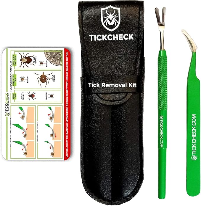 TickCheck Premium Tick Remover Kit - Stainless Steel Tick Remover + Tweezers, Leather Case, and Free Pocket Tick Identification Card (5)