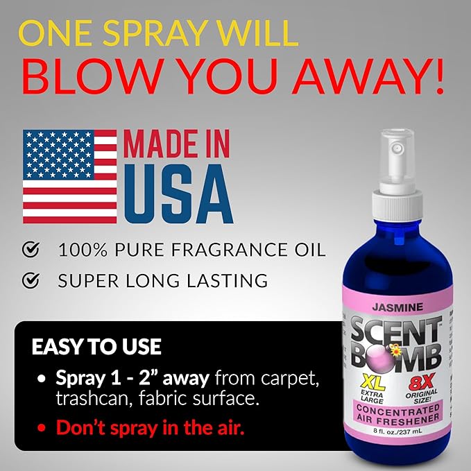 Scent Bomb Air Freshener Spray, Long-Lasting Odor Eliminator for Home & Car, Effective Deodorizer Spray for Kitchen, Bathroom, Fresh Room Spray & Smell Neutralizer, Jasmine