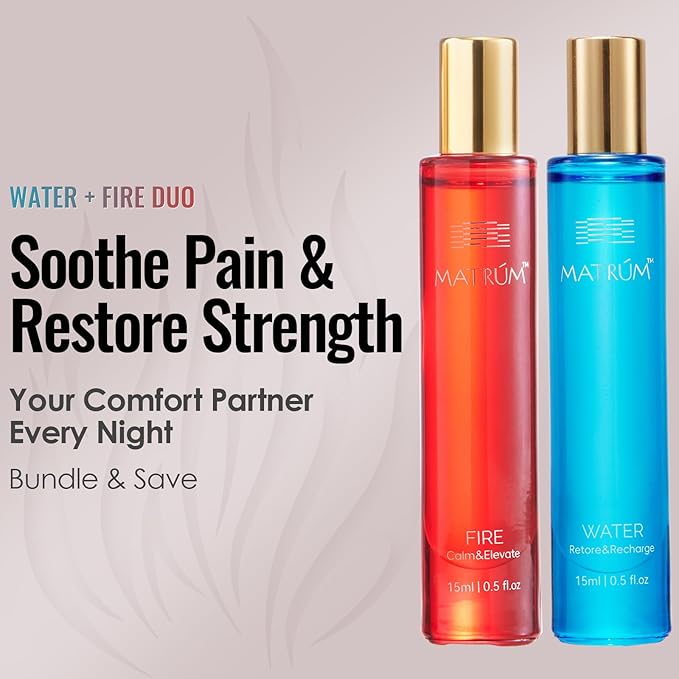 MATRUM Ease Menstrual Discomfort Blend Essential Oil Roll On, 100% Pure Arometherapy Roller for Soothe Pain and Restore Strength, Warm Calming & Relaxation, Fire and Water Duo, 1 Fl Oz