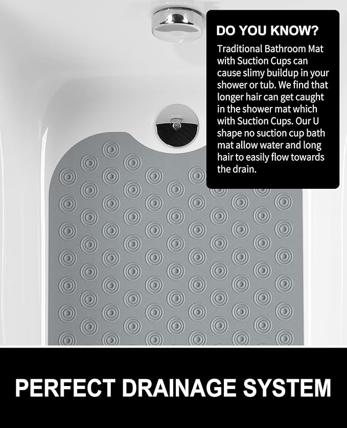 OTHWAY Bathtub Mat Non Slip, 39X16 inch Bath Mat for Tub, Machine Washable Bath Tub Mats with Reverse Suction Cups, Comfortable Rubber Bathtub Mat for Bathroom (Dark Grey)