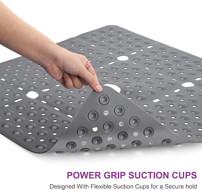 Reetual XL Shower Mat Non Slip - 27x27 Bath Mat for Shower Stall or Large Bathtub Mat with 240 Powerful Suction Cups and Drain Holes. Black Shower Mats for Bathroom (Grey Mat)