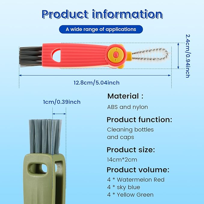 12 Pcs Cup Lid Cleaning Brush Multifunctional Bottle Gap Cleaner Brush 180° Rotatable Cup Lid Gap Cleaning Brush Set Hangable Cup Crevice Cleaner Portable 3 Colors Cup Lid Cleaner for Bottle Cleaning