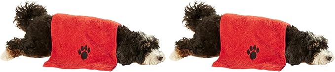 Bone Dry Pet Grooming Towel Collection Embroidered Absorbent Microfiber Drying Set, 15x30, Red, 3 Count (Pack of 2)
