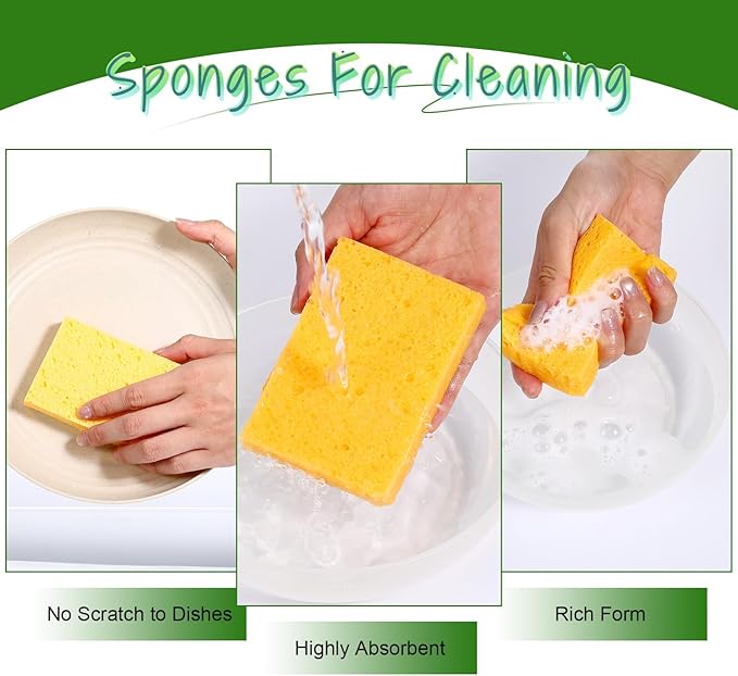 100 Pack Multi-Purpose Sponge Pads, Kitchen Sponge Bulk Reusable Absorbent Compressed Wood Pulp Dish Sponges for Cleaning, Effective Clean The Surface Stains Without Scratching for Kitchen Bath