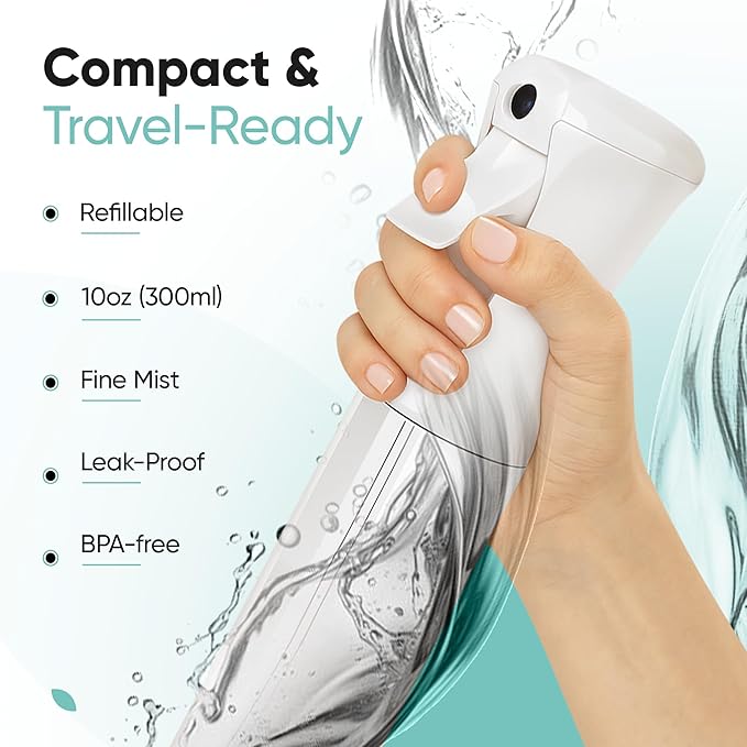 Aquableu Spray Bottle for Hair – Continuous Mist Spray Bottle for Hair Care, Styling, Cleaning, Plants, Pets & Essential Oils (Clear, 10oz)