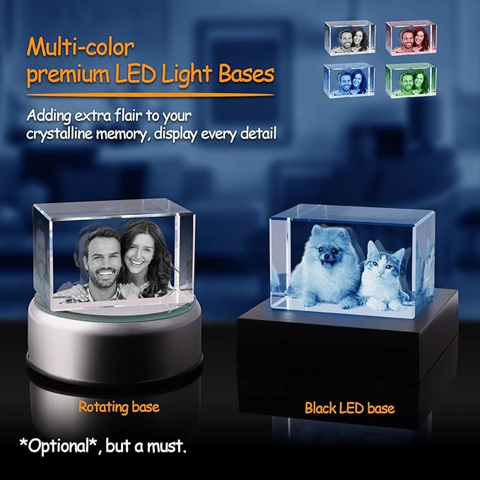 3D Crystal Photo, Customized Gifts for Wife, Women, Him, Her, Dad and Mom. Custom Picture Gifts for Father's Day, Birthday, Wedding, Anniversary, Memorial, Picture Gift for Pet Lovers.