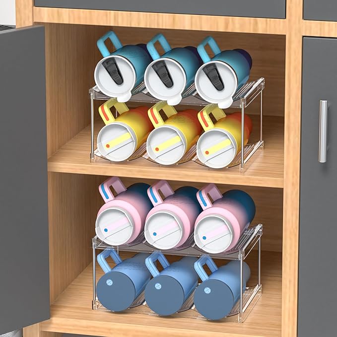 Yieach Stackable 40oz Water Bottle Storage Organizer,4.7"W X5.3 H Large Compartment For Stanley Yeti Tumbler Water Bottle Storage Rack and wine holder for Kitchen Cabinets Pantry,3 Pack Hold 9 Bottles