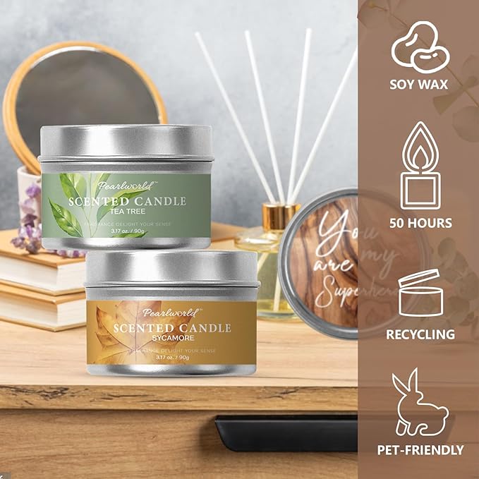 Scented Candles for Women, 4 Pack Candle Set Gifts for Women - Sycamore, Vanilla, Tea Tree, Amber Amber & Sandalwood Scented, Gift Sets for Mom