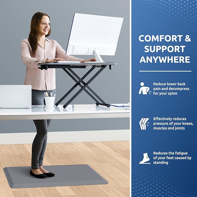 KitchenClouds Kitchen Mat Cushioned Anti Fatigue Kitchen Rug Non Slip Standing Mat Comfort Floor Mats for Sink Office (17.3"x 28"-0.8inch, Grey)