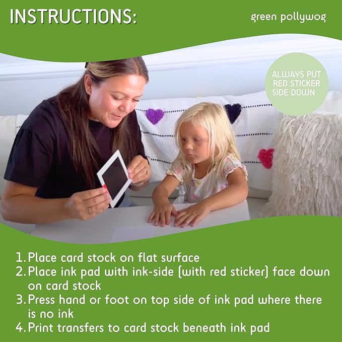 Green Pollywog Clean Touch Inkless Pad | Non-Toxic, Extra-Large | Baby Handprint and Footprint Kit | Safe Ink for Newborns | Paw Print Stamp for Dogs