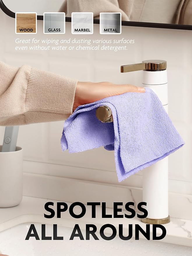 Fantasticlean Microfiber Cleaning Cloth Roll -60 Pack, Tear Away Microfiber Towels, 12" x 12", Reusable, Washable, Scratch Free, Ultra Absorbent Dishcloth for Home Supplies,Car (Pink & Lavender)