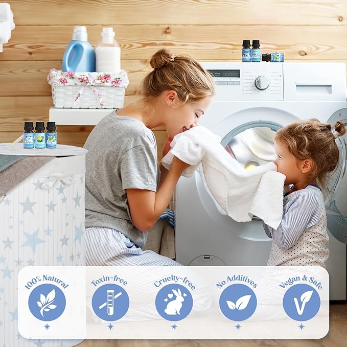 Laundry Collection Essential Oil Set, ARVIDSSON Natural Clean Fragrance Oil for Diffuser, Aromatherapy Oil Gift Set Includes Fresh Linen, Citrus Clean, Chamomile Bliss, Crisp Breeze, Minty