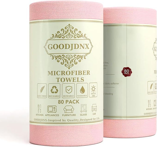 Microfiber Cleaning Cloth Roll – 80 Pack, 12"x 12", Tear-Off Reusable Towels, Washable, Lint-Free, Ultra Absorbent Dish Rags for Kitchen, Car, Garage, Home
