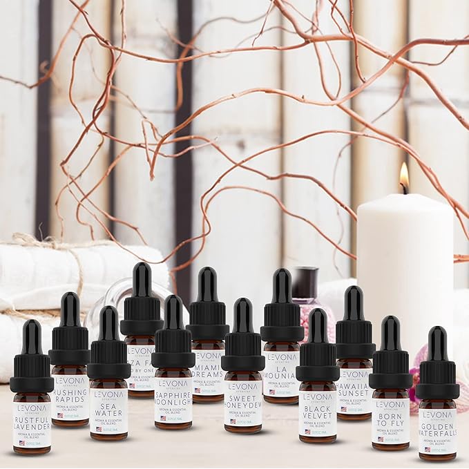 Levona Scent Essential Oils Set - Home Luxury Scents for Diffusers & Humidifiers, Ideal for Home Fragrance, Air Freshening, & Odor Elimination, Aromatherapy Gift Pack, Made in USA - 5 ml, Pack of 12