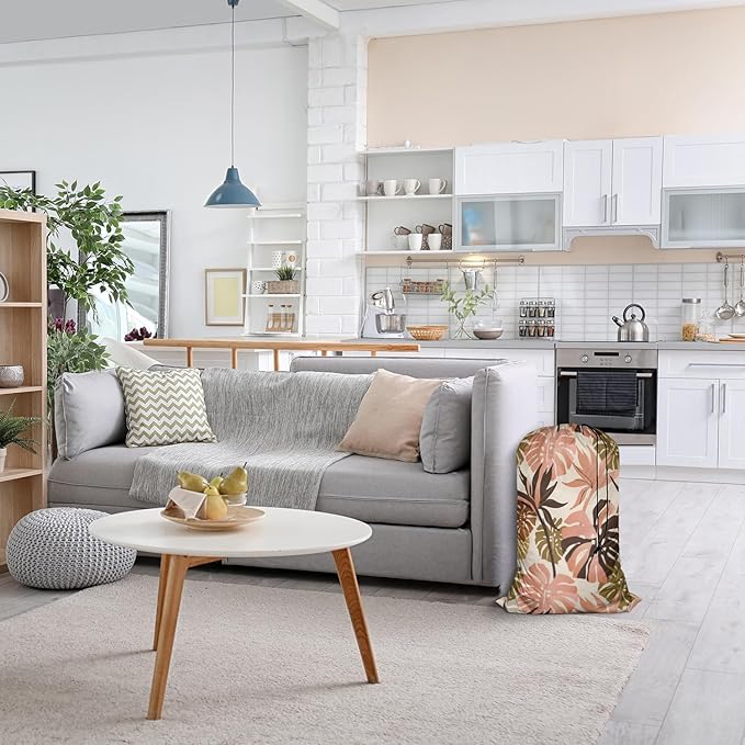 Swono Tropical Palm Leaves Laundry Bag with Drawstring Straps, Heavy Duty Extra Large Laundry Bags for Laundromat and Household, Exotic Flowers Summer Paradise Washable Travel Dirty Clothes Bag Hamper