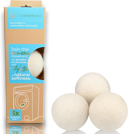 Wool Dryer Balls, Laundry Reusable Anti Static Natural Fabric Softener. Organic XL Hypoallargenic Made with 100% New Zeland Wool. Pet Lint Hair Catcher Helper