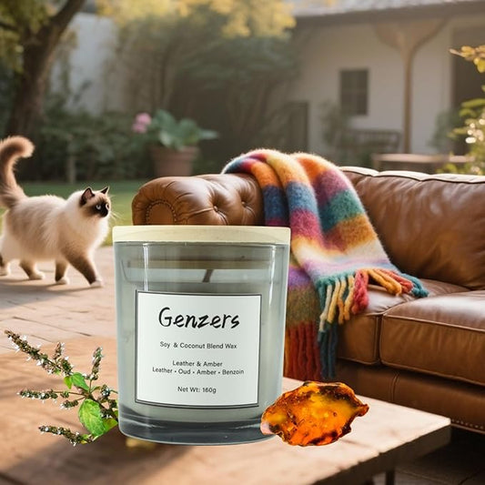 Amber and Leather Scented Candle Gift,Woody Scent Fall Candle Clean Burning,Perfumed Candles Sandalwood Oud Scent,Patchouli Jar Candle for Cozy Winter,Vegan Candle for Xmas Table Decoration