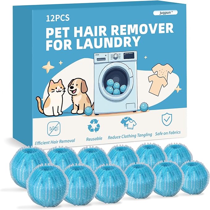 12 PCS Pet Hair Remover for Laundry, Reusable Dog & Cat Hair Remover for Laundry, Laundry Pet Hair Catcher for Clothes, Bedding, Won’t Damage Fabrics (Blue)