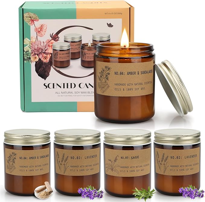 Candles for Home Scented, Candle Gift Set for Thanksgiving Christmas Holiday, Natural Non Toxic Soy Candles for Women, Aromatherapy Candles for Meditation | Yoga | SPA | Relaxing,7.1 oz - Pack of 4