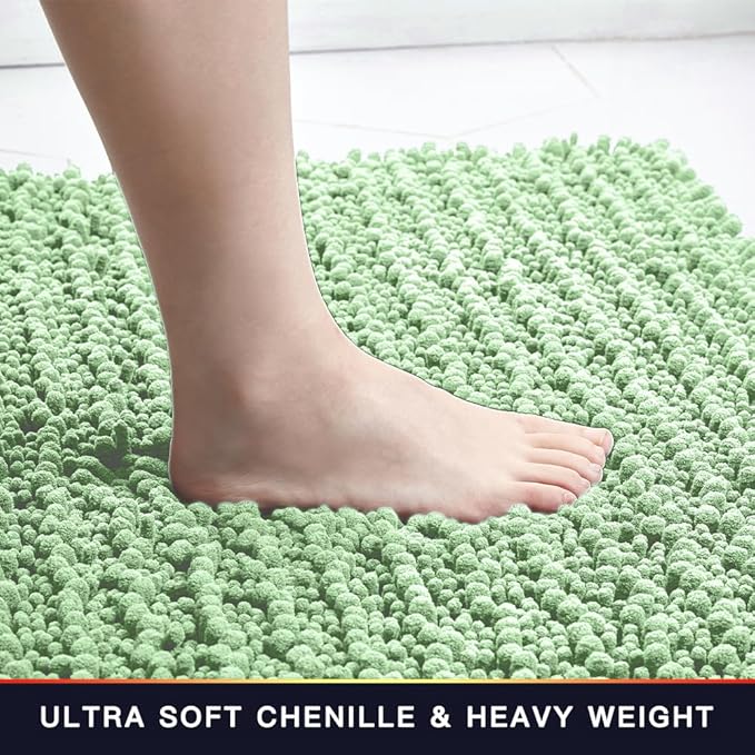 Walensee Bathroom Rug Non Slip Bath Mat (36x24 Inch Sage Green) Water Absorbent Super Soft Shaggy Chenille Machine Washable Dry Extra Thick Perfect Absorbant Best Large Plush Carpet for Shower Floor