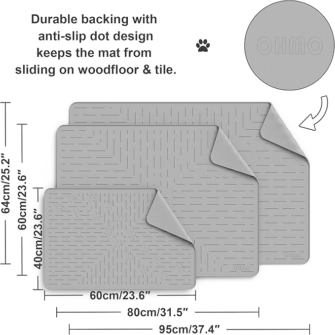 OHMO Cat Litter Mat Trapping Mat Premium Silicone Rubber 23.5x16 Ash Grey, Waterproof and BPA Free Kitty Litter Box Mat, Easy to Clean and Keeps The Floor Tidy