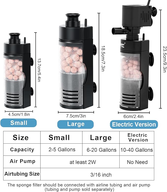 hygger Small Aquarium Bio Sponge Filter Mini Fish Tank Filter for Breeding Fry Betta Shrimp Tank 2-5 Gallon (Small)
