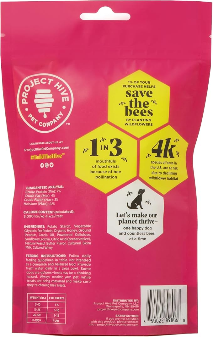 Hive Dog Training Treats 2 Pack Ñ Healthy, Non-GMO Project Verified, Natural Peanut Butter Flavored, Vegetarian, Grain Free Dog Treat for Small and Large Dogs, Made in The USA