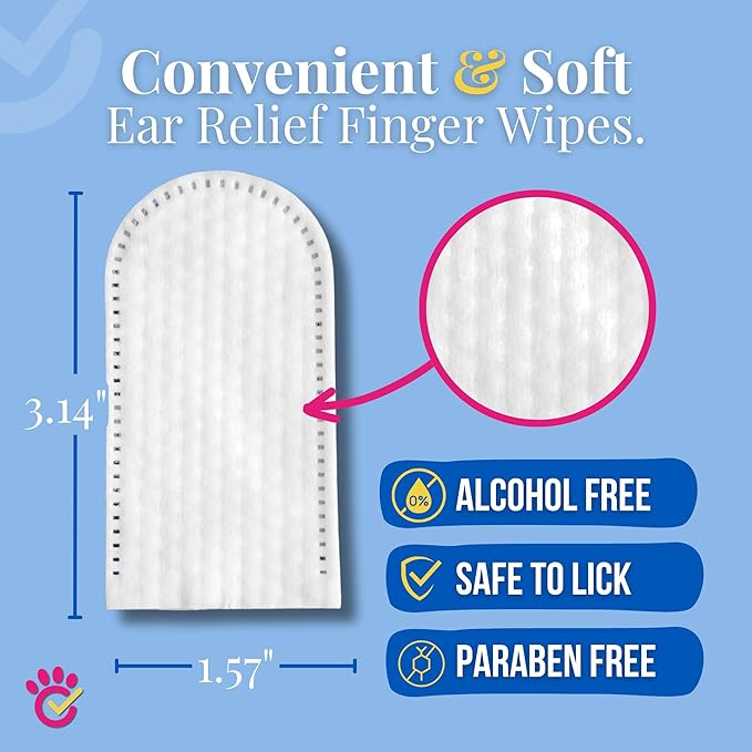 Dr. Paws Dog Ear Cleaner Finger Wipes - Ear Finger Wipe for Dog Ear Infection Treatment, Easy to Use Cat Ear Cleaner, Eliminates Odor, Dog Ear Cleaning Solution, Dog Ear Wipes (Oatmeal)