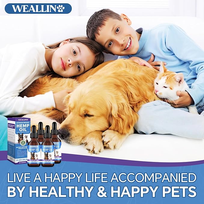 Hemp Oil for Dogs and Cats - Omega-3, 6, 9 Rich Organic Extract - Eases Pet Anxiety, Pain, Skin & Coat Health - Stress Relief, Hip & Joint Support - Calming Treats (4 Pack)