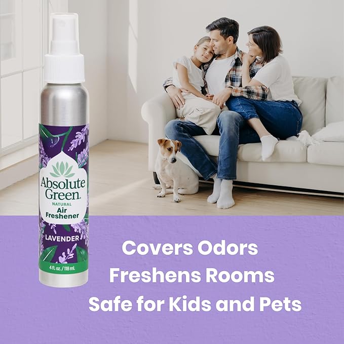 Absolute Green Air Freshener Room Spray, Non-Toxic, Cover Odors, Safe around Kids and Pets, Natural Lavender Scent 4oz (1 Pack)