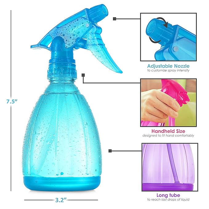 DilaBee Plastic Spray Bottles - 12oz (3 Pack) Water Spray Bottle for Hair, Gardening, Grilling & Cleaning Solution - Empty Spray Bottles for Cat - Small Spray Bottle