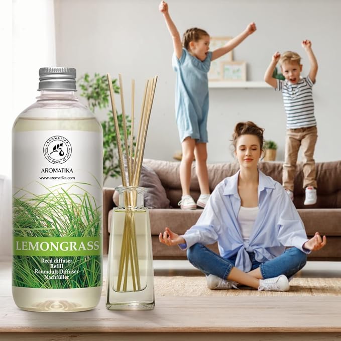 Lemongrass Reed Diffuser Refill, Natural Essential Lemongrass Oil 17 Fl Oz - Fresh & Long Lasting Fragrance - Reed Diffuser Oil Refill for Aromatherapy - Home - Office - Restaurant