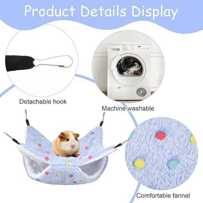 4 Pack Small Animal Hammock, 11.4x11.4 Inch Guinea Pig Rat Ferret Hanging Bed with Metal Hooks, Fleece Cage Accessories for Chinchilla Sugar Glider, 4 Colors