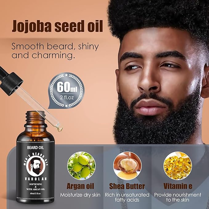 Beard Growth and Grooming Kit - Growth Oil (2Oz), Balm, Comb, E-book, Storage Bag, Mustache Mens Gift Set for Him